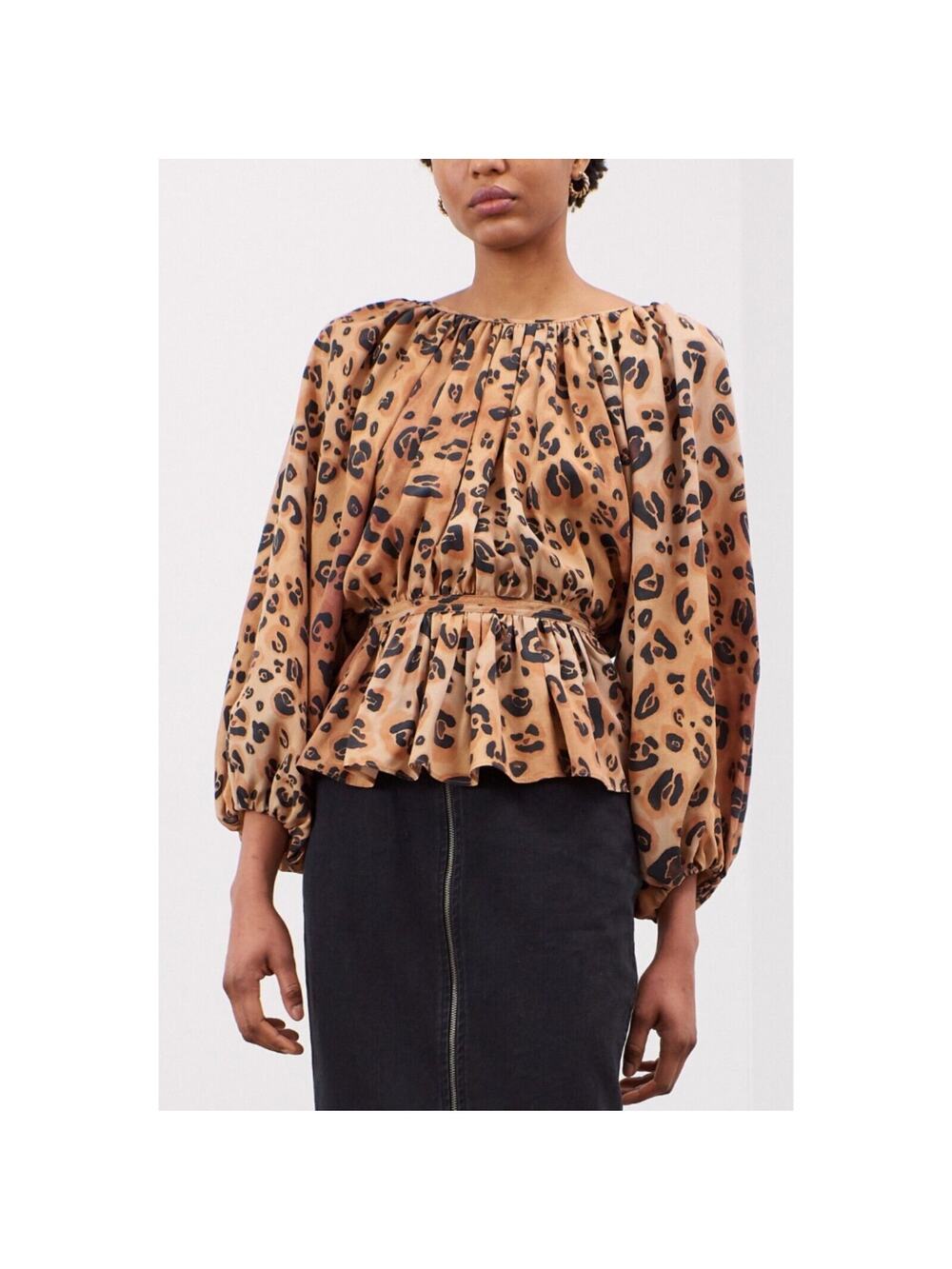 Mara Hoffman Maud Top Leopard Print Peplum Blouse, Size 00 NWT